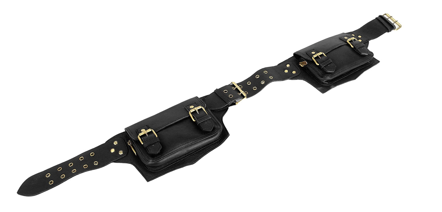 Mens Boys Vintage Leather Messenger Belt Sling Leather Utility Pouch Fanny Pack Messenger Waist Belt Gift for Men & Women (Black)