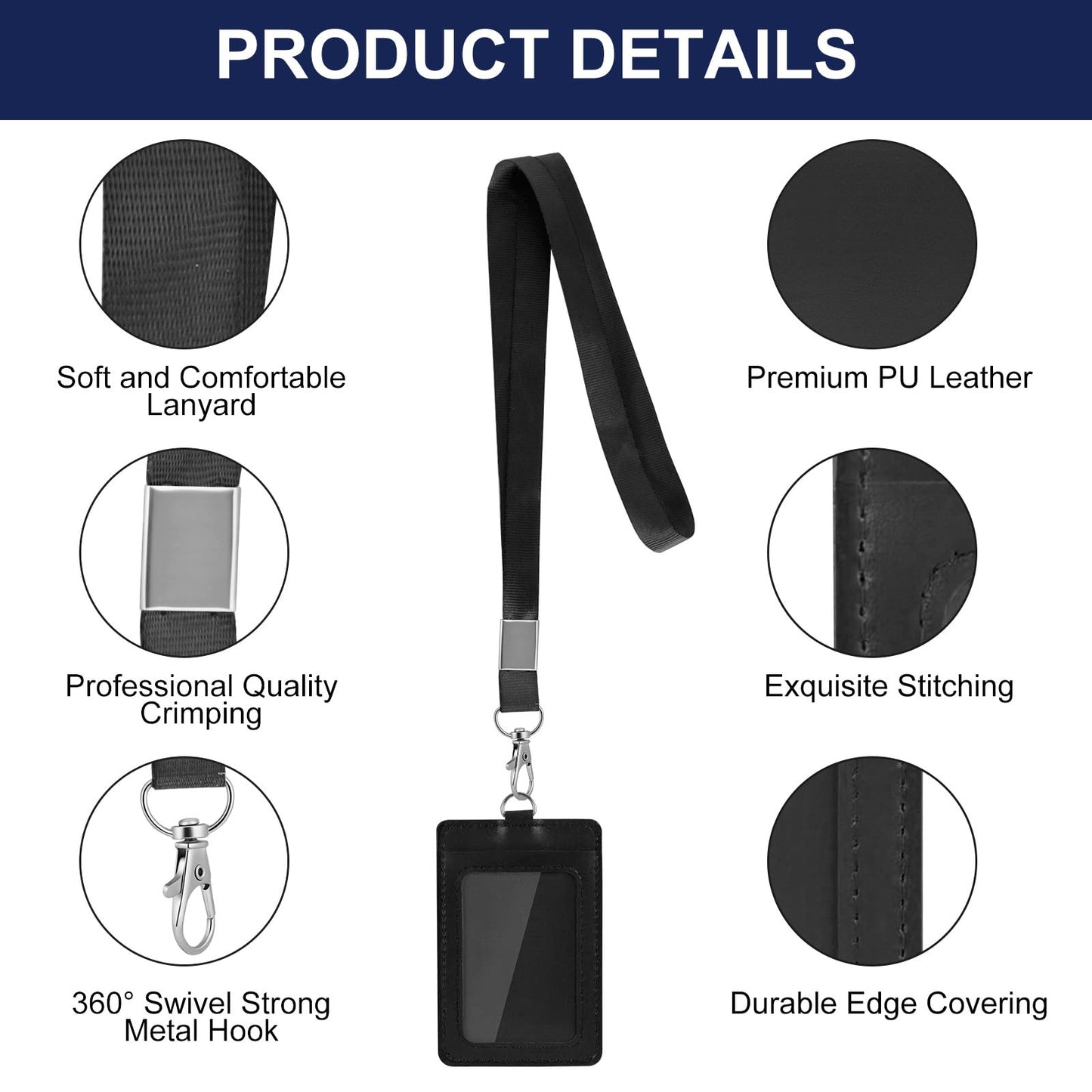10Pcs PU Leather Badge Holder with Lanyard Vertical ID Badge Name Card Holder with Black Lanyards for School Office Team Workers Employees Staff Doctor Nurse Teacher