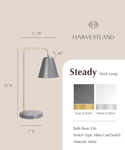 HarvestLand Steady Brass Desk Lamp – Industrial Table Lamp with Solid Base, Lamp for nightstand, Desk Lamp Home Office and Bedside Table Lamp, Modern Reading Lamp