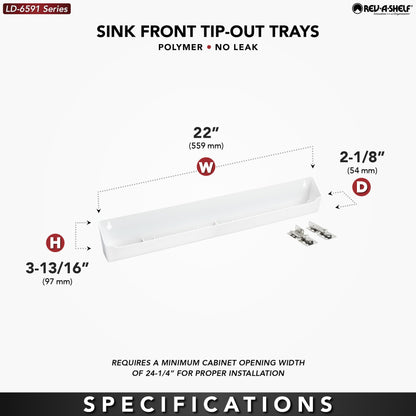 Rev-A-Shelf 30" Tip-Out Plastic Sink Tray for Kitchen and Bathroom Base Cabinets, Large Pullout Vanity Shelf Home Organizer, White, LD-6591-30-11-1