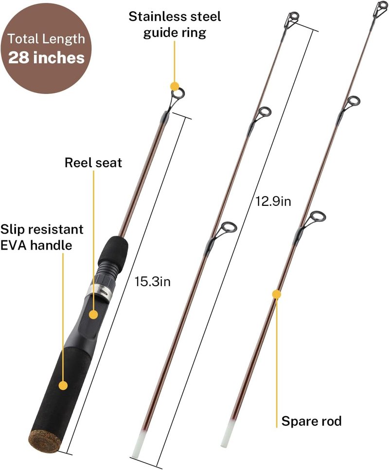 Gonex Ice Fishing Rod Reel Combo - Medium Light Carbon Fiber Kit with Spinning Reel & Folding Stool | Portable Winter Fishing Gear