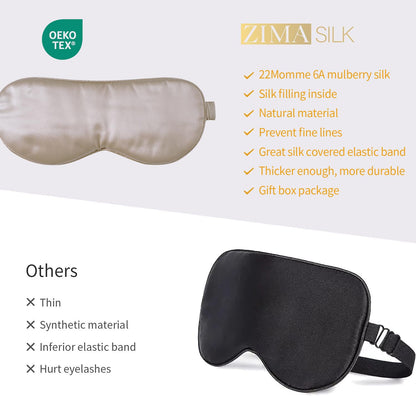 ZIMASILK Adjustable 100% 22 Momme Mulberry Silk Sleep Mask for Sleeping, Filled with Premium Mulberry Silk, Softest & Breathable Blackout Eye Sleeping Mask (Black)