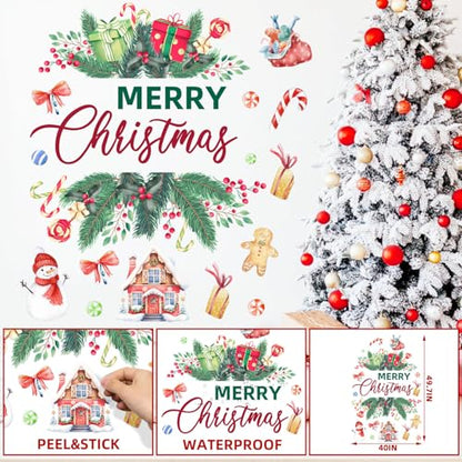 Merry Christmas Wall Decals Stickers Holiday Party Backdrop Decorations Festive Arch Backdrop Home Decor Christmas Photography Background Stickers for Living Room Nursery Home