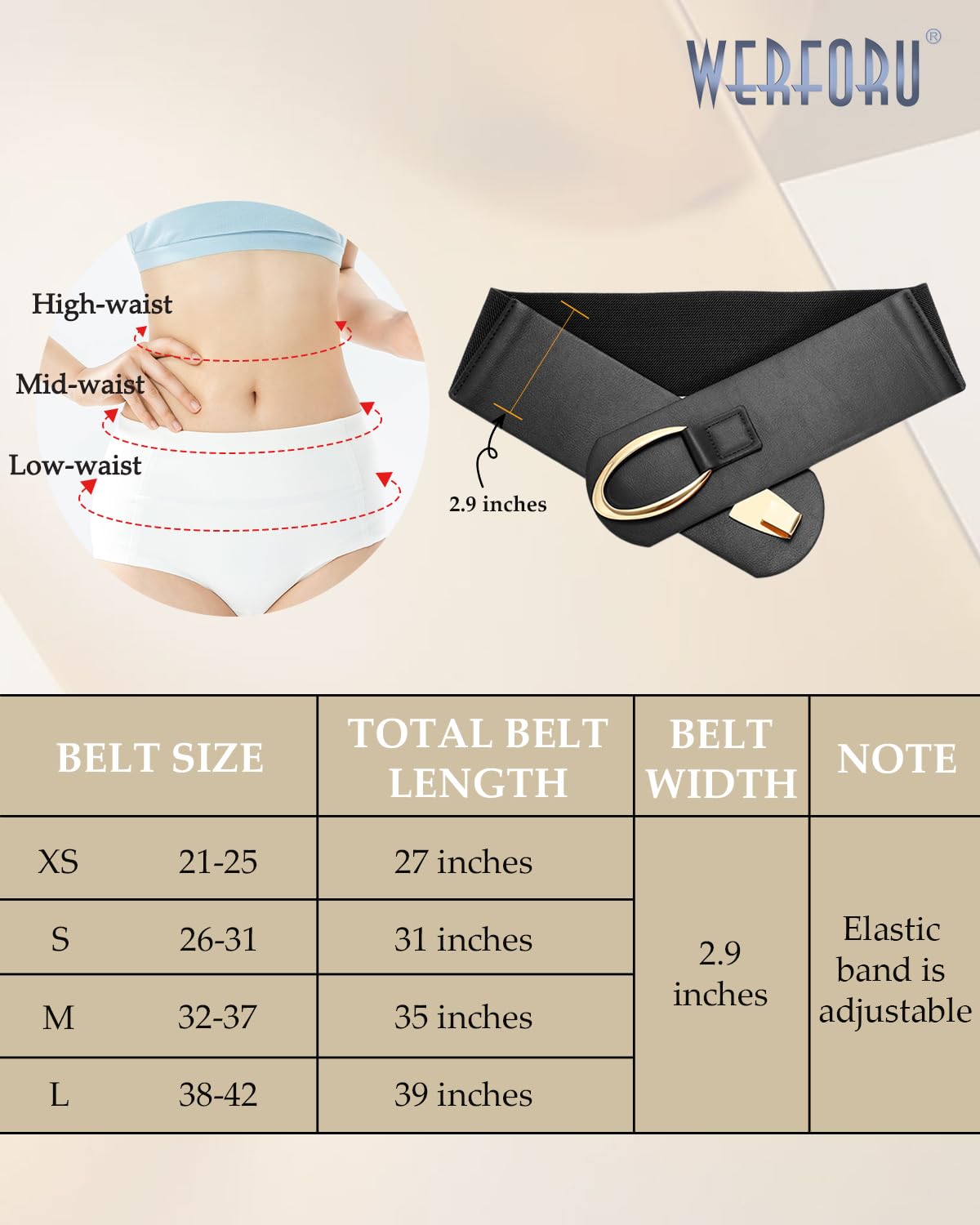 WERFORU Women Wide Elastic Belt Women Fashion Wide Belt with Gold Buckle Ladie Thick Waistbelt for Dresses