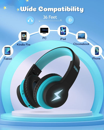 seenda Kids Bluetooth Headphones Boys, JCH-01 Kids Wireless Headphones for School, 85/94dB Volume Limited, 45H Playtime, 3 Lighting Modes, Built-in Mic Headset with Aux Cord for iPad/Tablet/Travel
