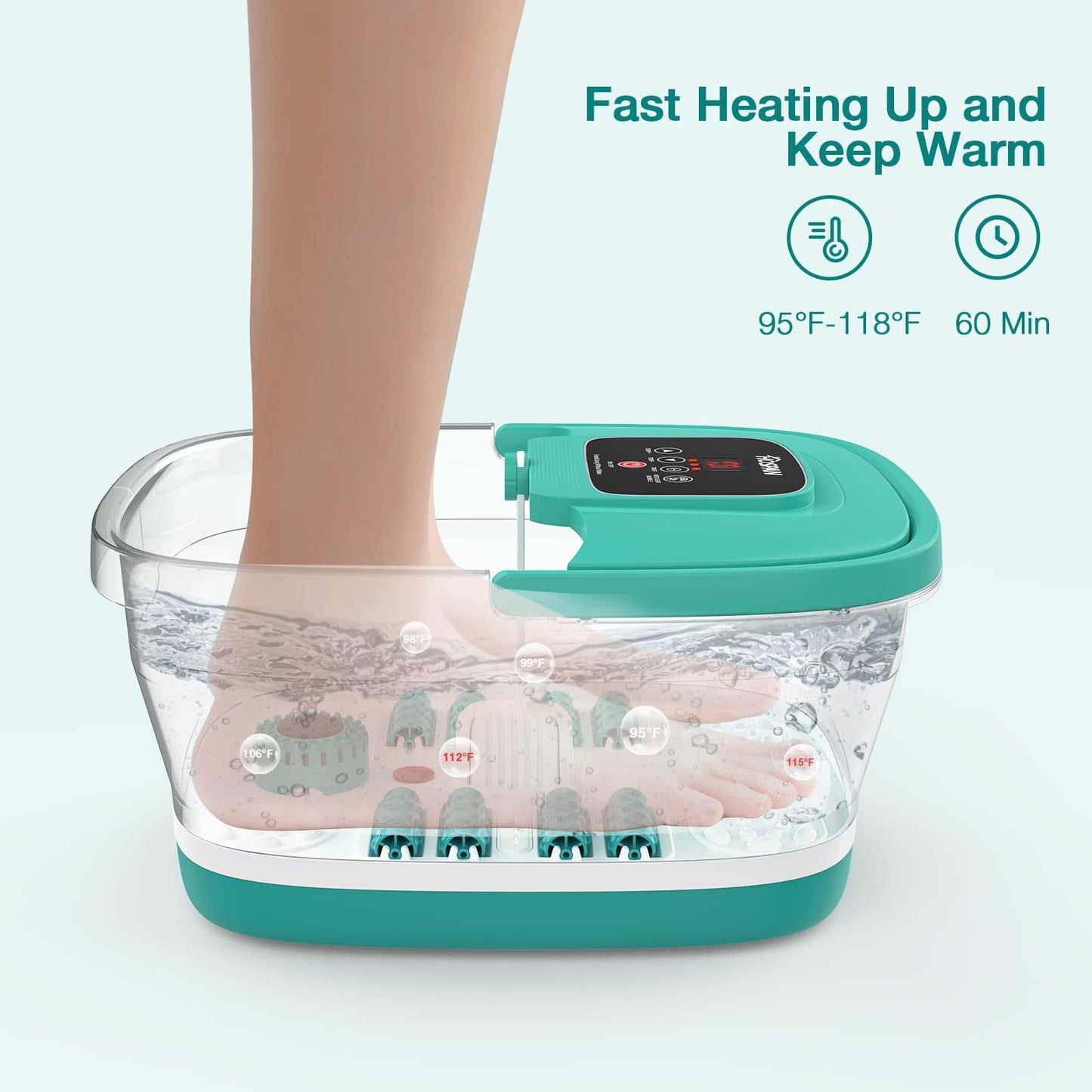 HOSPAN Collapsible Foot Spa with Heat, Bubble, Red Light, and Temperature Control, Foot Bath Massager with 8 Shiatsu Massage Rollers, Pedicure Foot Spa for Relaxation and Stress Relief, Black