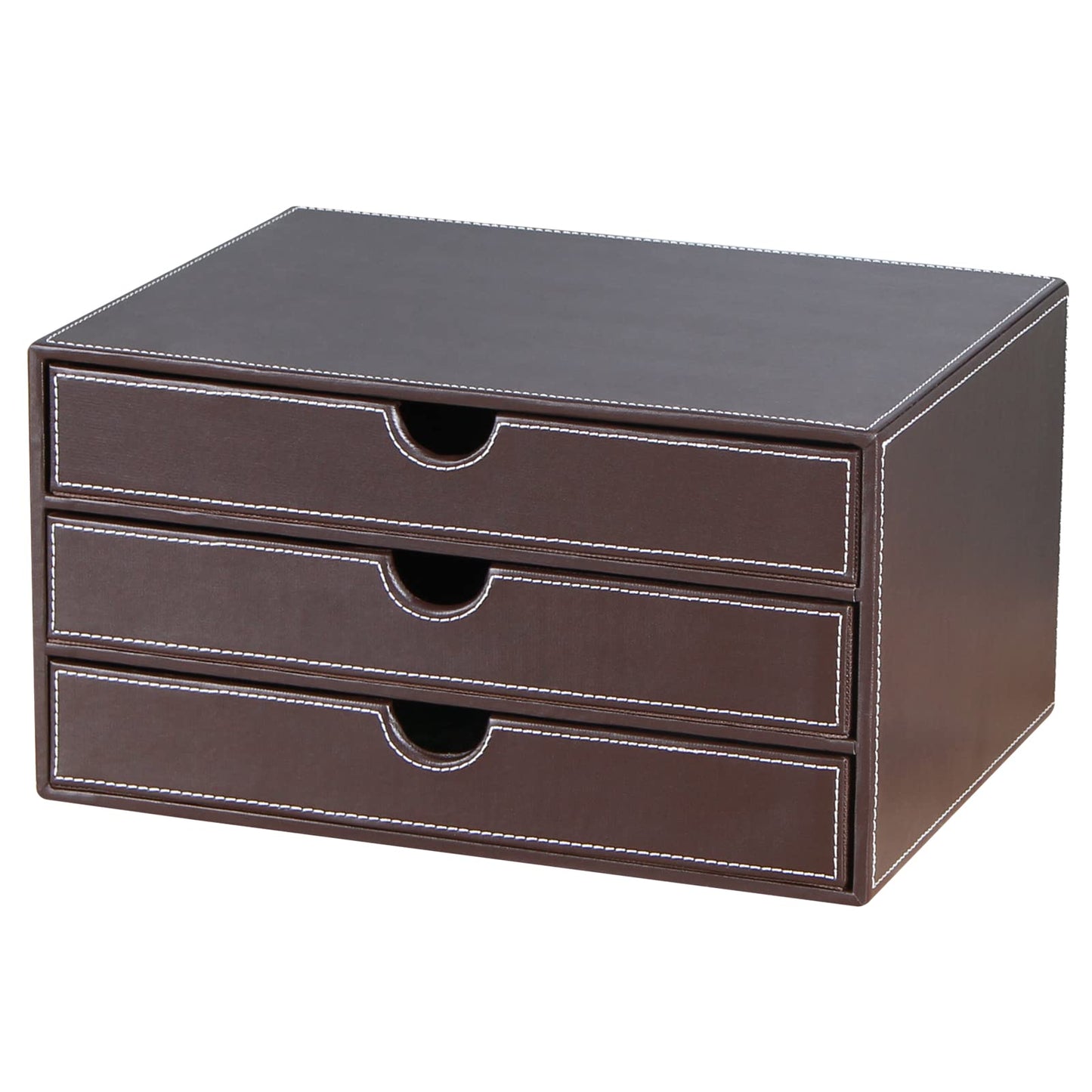 RHCSZ Stackable 3-Drawer Desk Organizer, Executive Office Supplies Desktop Filing A4 File Cabinet/Holder, Leather Storage Box for Document/Paper/Home Decor Accessories (brown)…