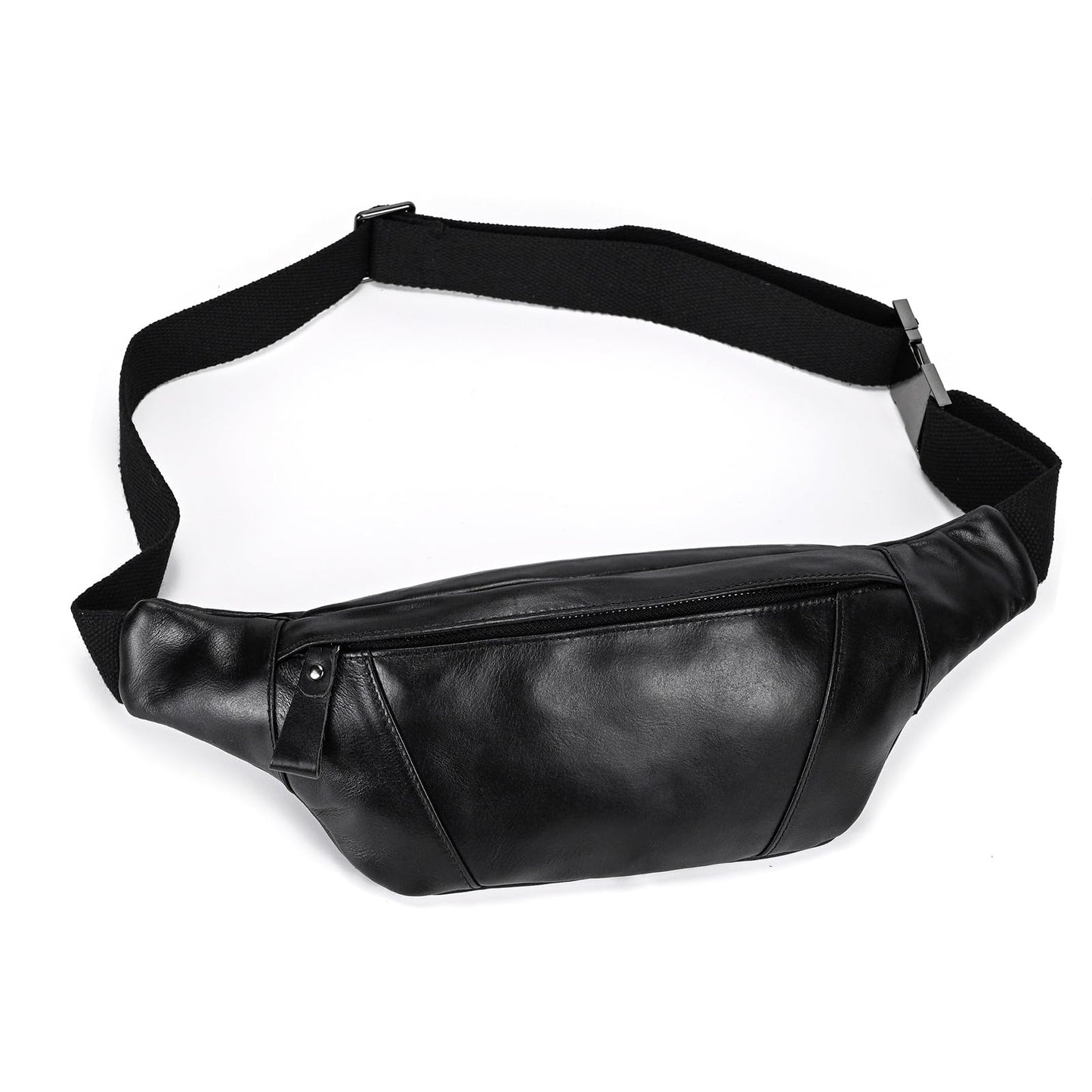 Yevabo Genuine Leather Waist Bag for Men Women, Fanny Pack with Multi-Pockets, Adjustable Strap for Travel, Hiking & Daily Use, Black