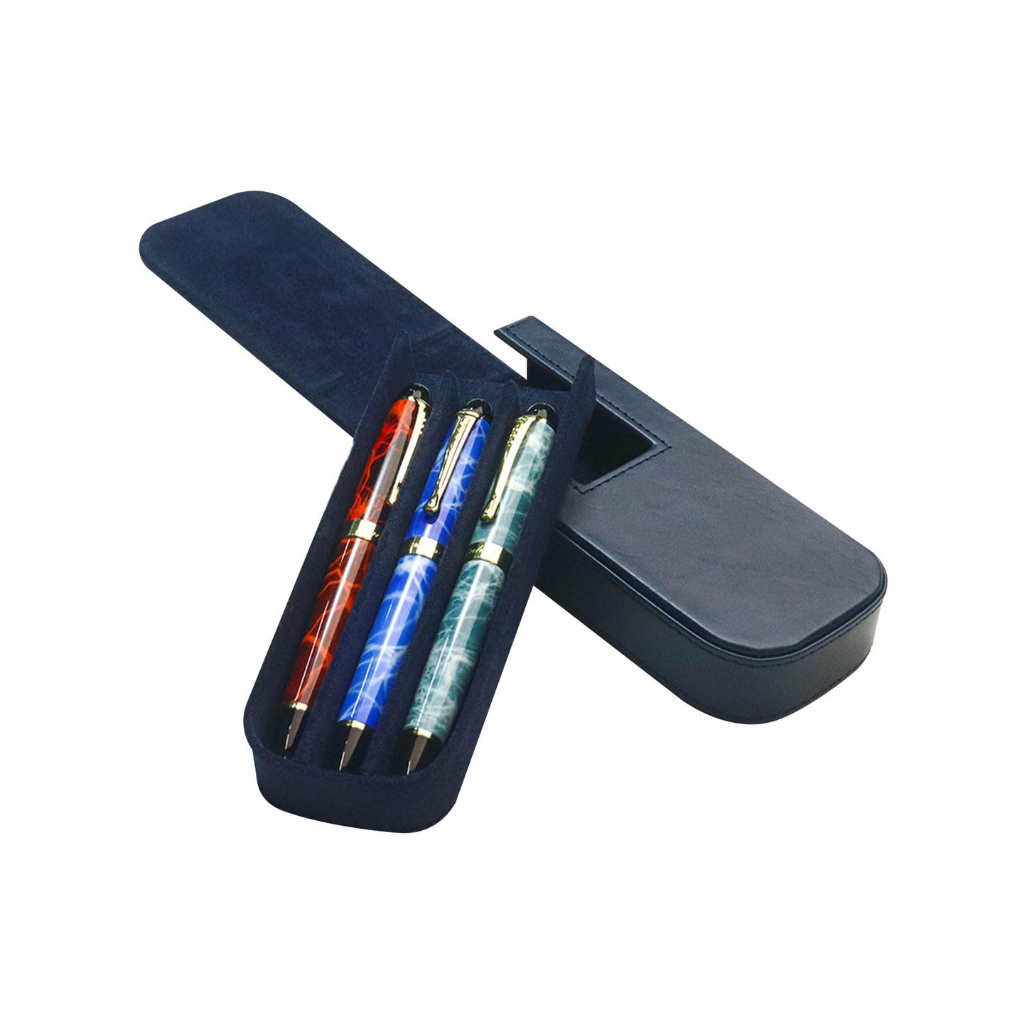 MIVLXLX Leather Triple Pen Case Pencil Pouch Holder for Three Fountain Ballpoint Rollerball Pens and Pencils Gift Choice for Man/Woman/Office (blue)