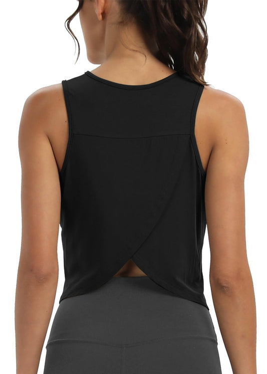 Mippo Crop Workout Tops for Women High Neck Tank Tops Muscle Tank Athleitc Gym Shirts Exercise Sports Shirts Black M
