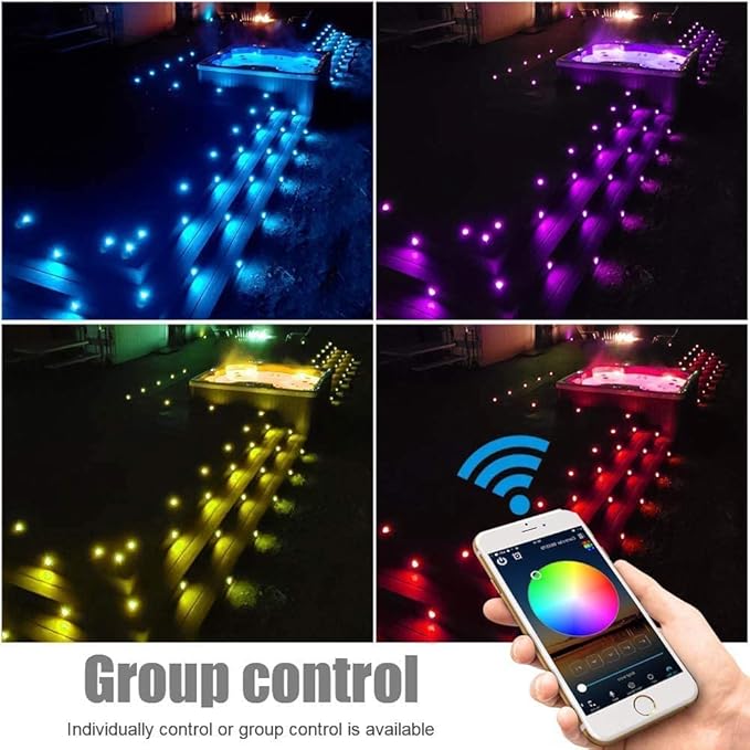 INDARUN RGB Deck Lighting φ1.22 Deck Lights Outdoor Waterproof, 12V Low Voltage Deck Lights with Remote, Smart Deck Stair Step Light Work with Google Alexa, Landscape Lighting for Floor Pathway Patio