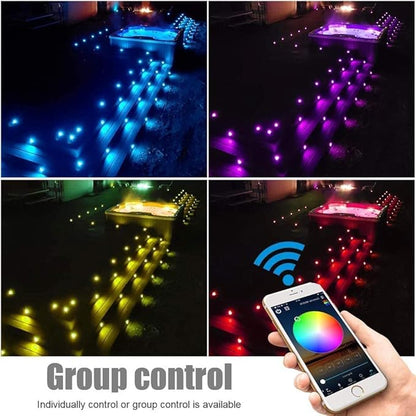 INDARUN RGB Deck Lighting φ1.22 Deck Lights Outdoor Waterproof, 12V Low Voltage Deck Lights with Remote, Smart Deck Stair Step Light Work with Google Alexa, Landscape Lighting for Floor Pathway Patio