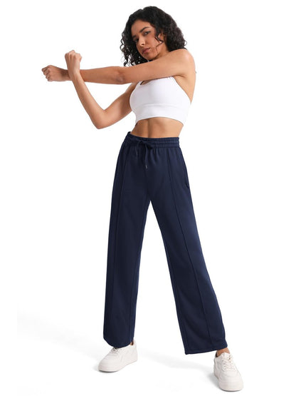 Tapata Extra Tall Woman 36" Inseam Stripes Sweat Pant High Waisted Drawstring Gym Exercise Lounge Joggers, Navy Blue, XL