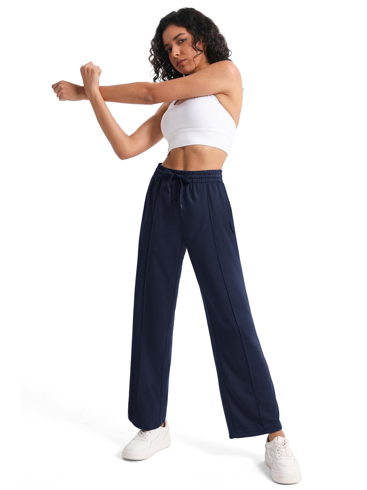 Tapata Women's 32" Inseam Long Track Pants Loose Straight Leg Jogging Sweatpants Warm-Up Sports Athletic Running, Navy Blue, S