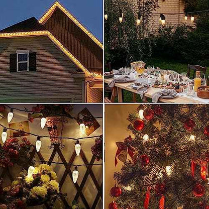 100 Pack C9 Christmas Lights LED Replacement Bulbs, Shatterproof & Waterproof Plastic C9 Led Bulbs for Outdoor String Lights, E17 Base, 0.6W Equivalent to 7W, 2700K, 50 Lumens Holiday Decoration