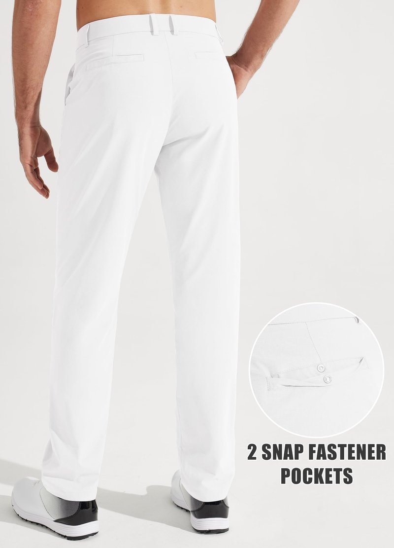 Libin Men's All Day Comfy Golf Pants Work Dress Pants 34" Quick Dry Lightweight Business Casual Trousers for Men with Pockets, White, 32W x 34L
