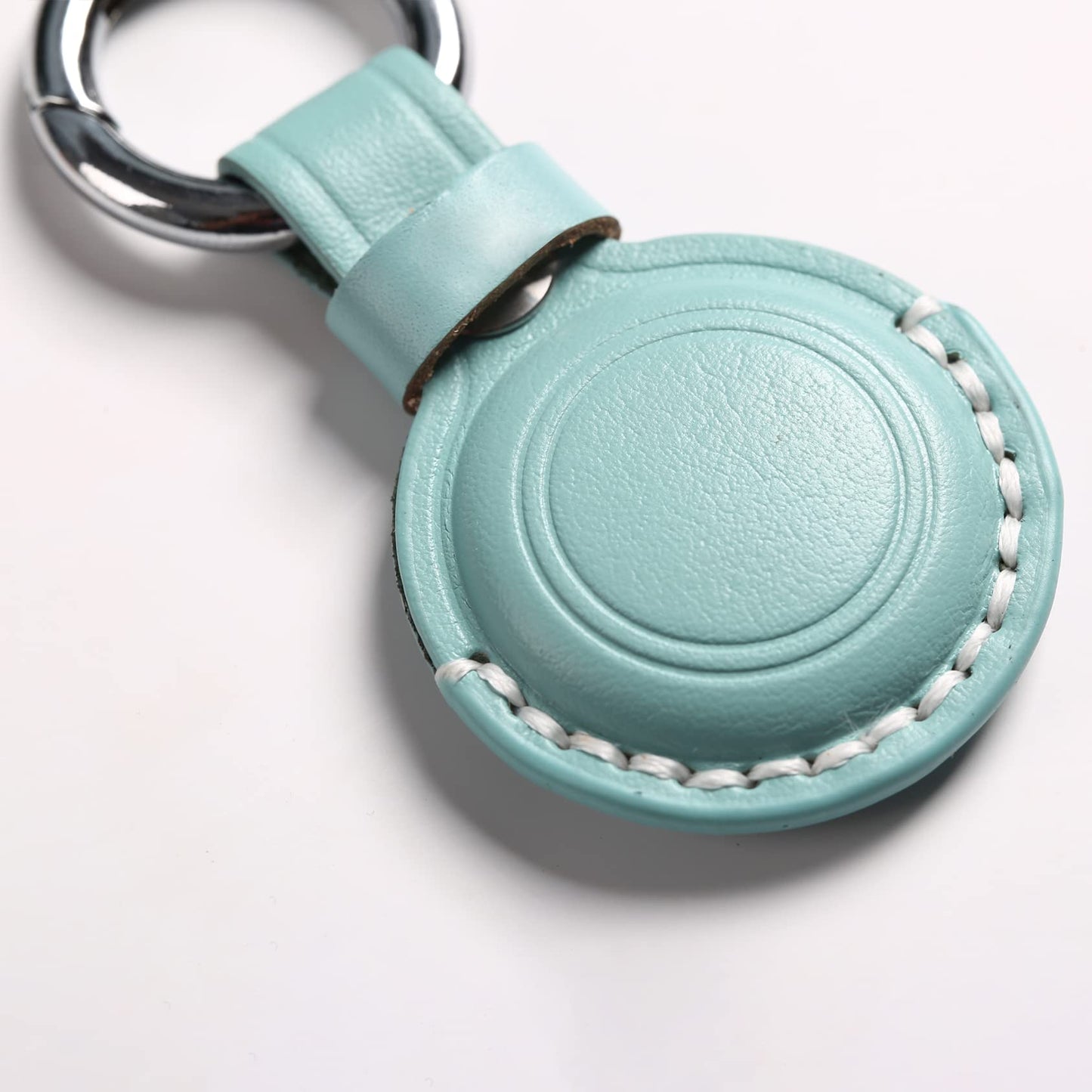 KEEPXYZ Genuine Leather Keychain Holder Compatible with Airtag, Secure for Air Tag Keychain Holder Case Cover Key Chain Ring Accessories - Cyan V1.0