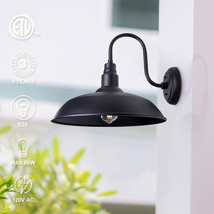 16 Inch Dome Barn Light for Porch, Large Gooseneck Outdoor Light Fixture for Farmhouse, Barn Style Exterior Patio Wall Lights for Garage, Black Outside Wall Sconce for Front Door, House