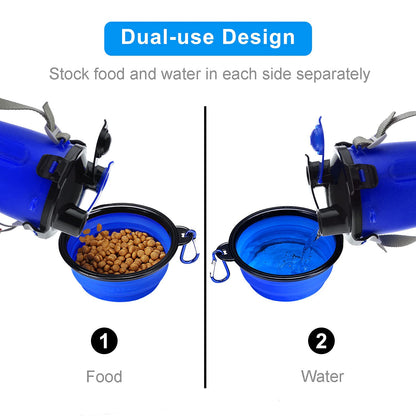 Dog Travel Water Bottle Collapsible Bowls, 2 in 1 Pet Food Container with Collapse Bowls, Outdoor Portable Water Bowls for Walking, Traveling, Camping and Hiking (Orange)