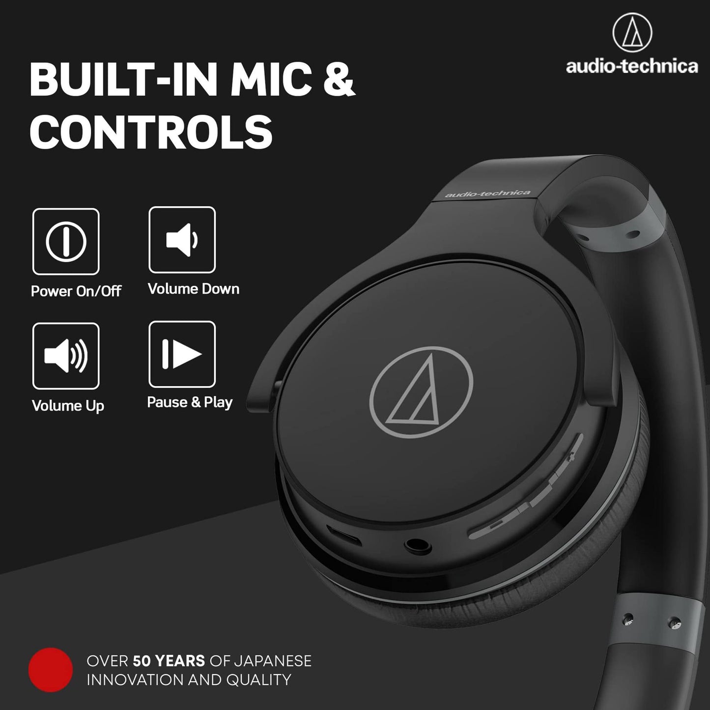 Audio-Technica ATH-S220BTBK Wireless On Ear Headphones, Black