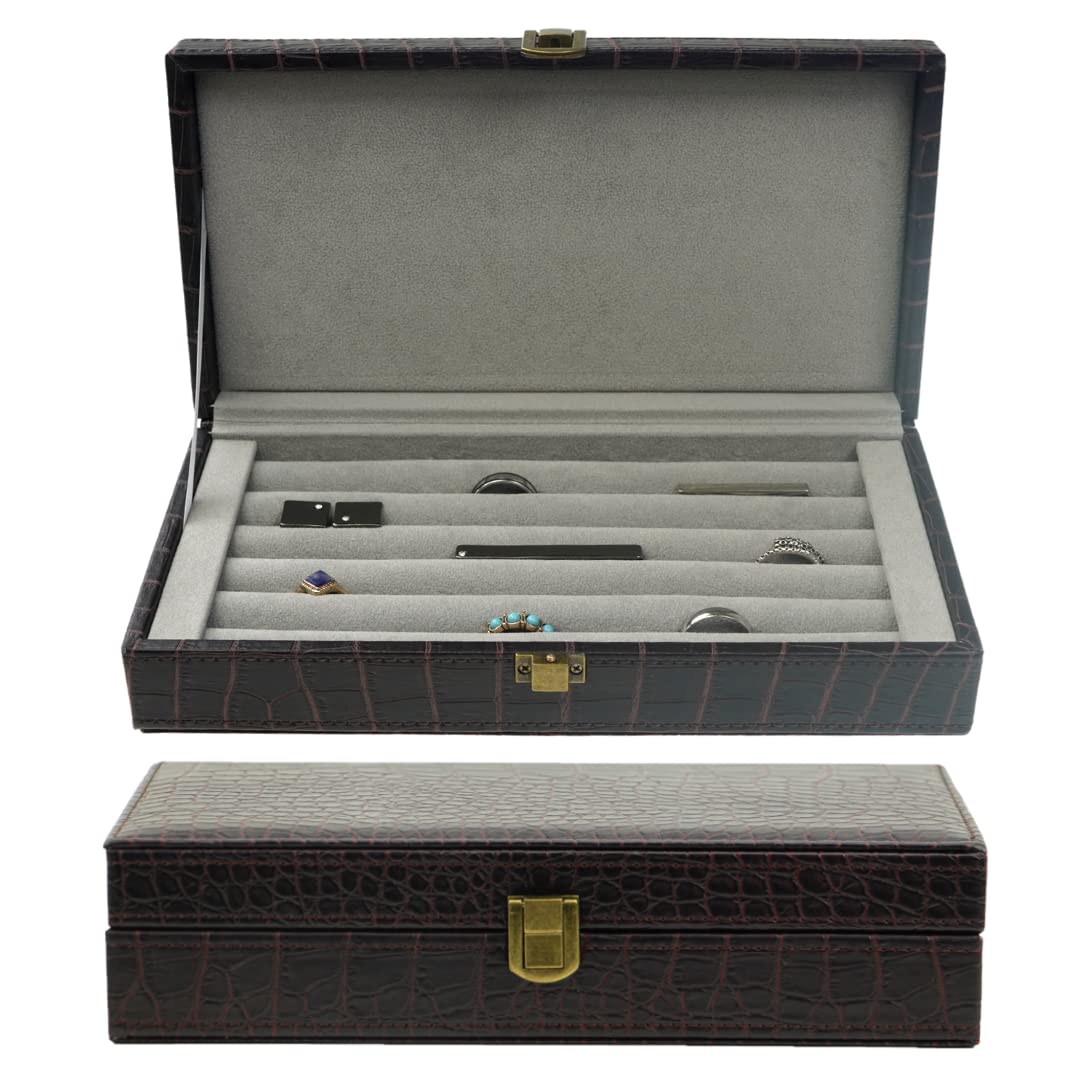 Decorebay Iconic Vegan Crocodile Leather Cufflink, Ring Storage Box and Organizer