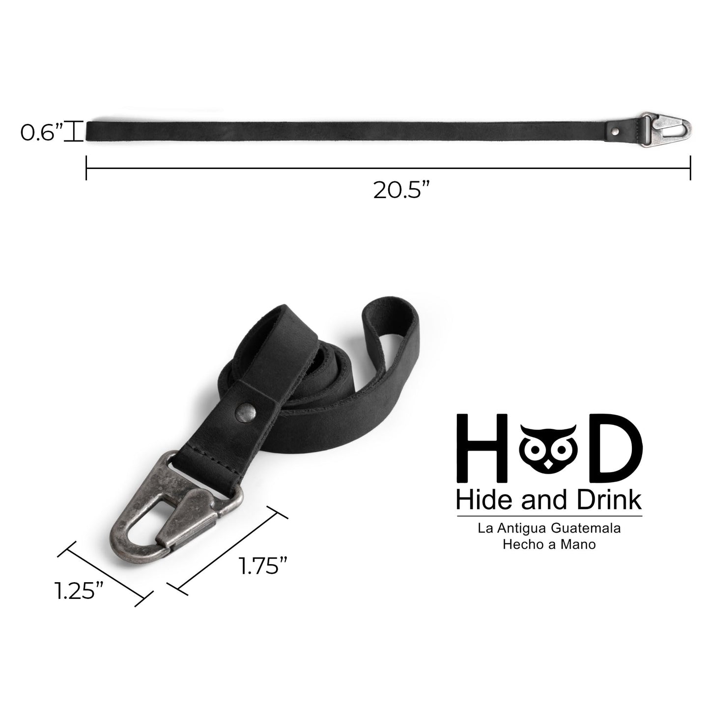 Hide & Drink, Lanyard Keychain for Men and Women, Neck Strap with Hook, ID Holder, Clip to Attach to House, Apartment, Car Keys, Full Grain Leather, Handmade, Charcoal Black