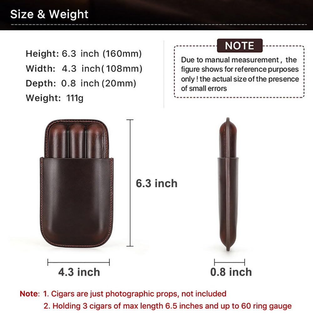 Cigar Case Holder Classic 3-Finger Leather Cigar Case Cigar Humidor Without Steel Cutter