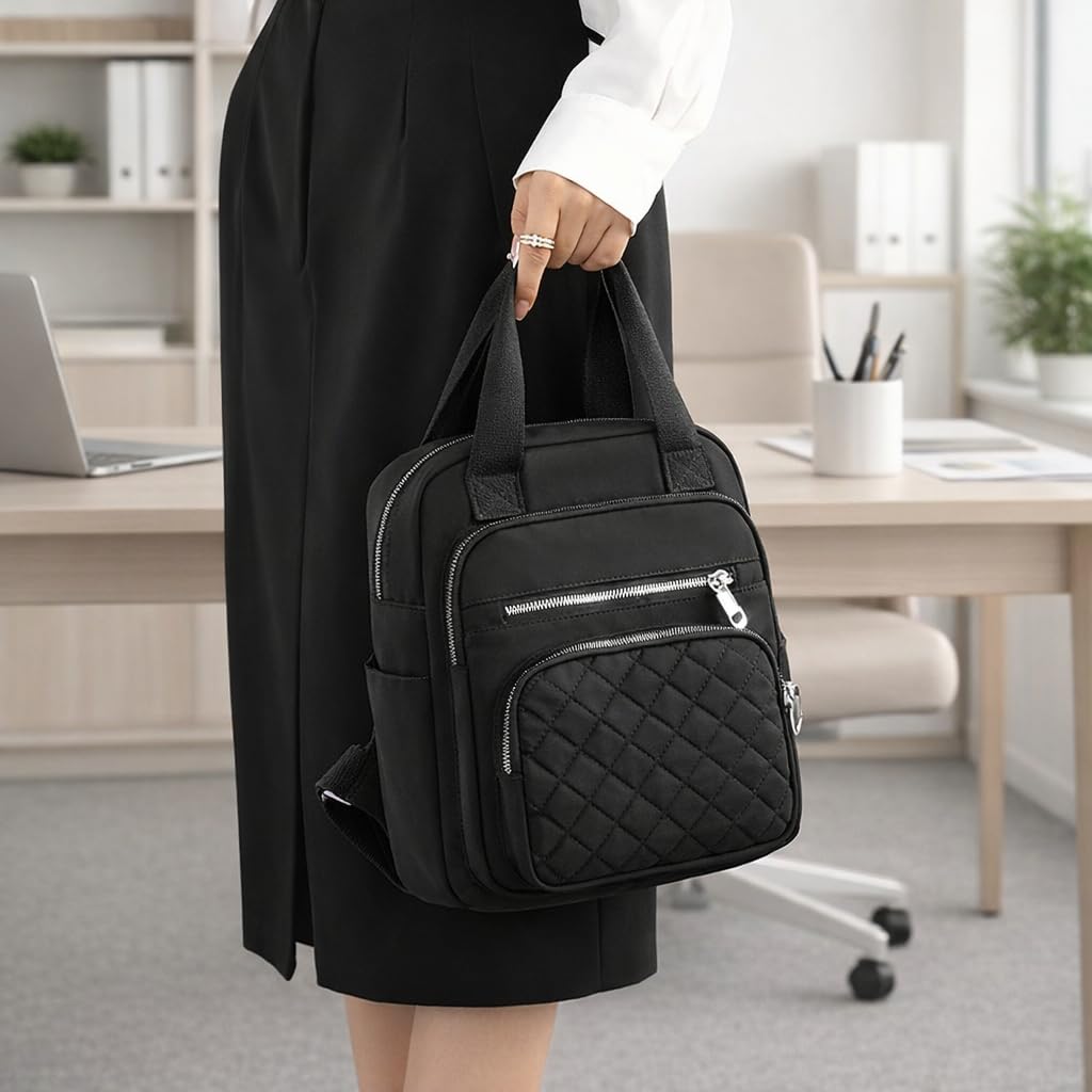 SULCET Small Backpack for Women Casual Quilted Square Bag Waterproof Multi Pockets Daypack Lightweight Top Handle Satchel