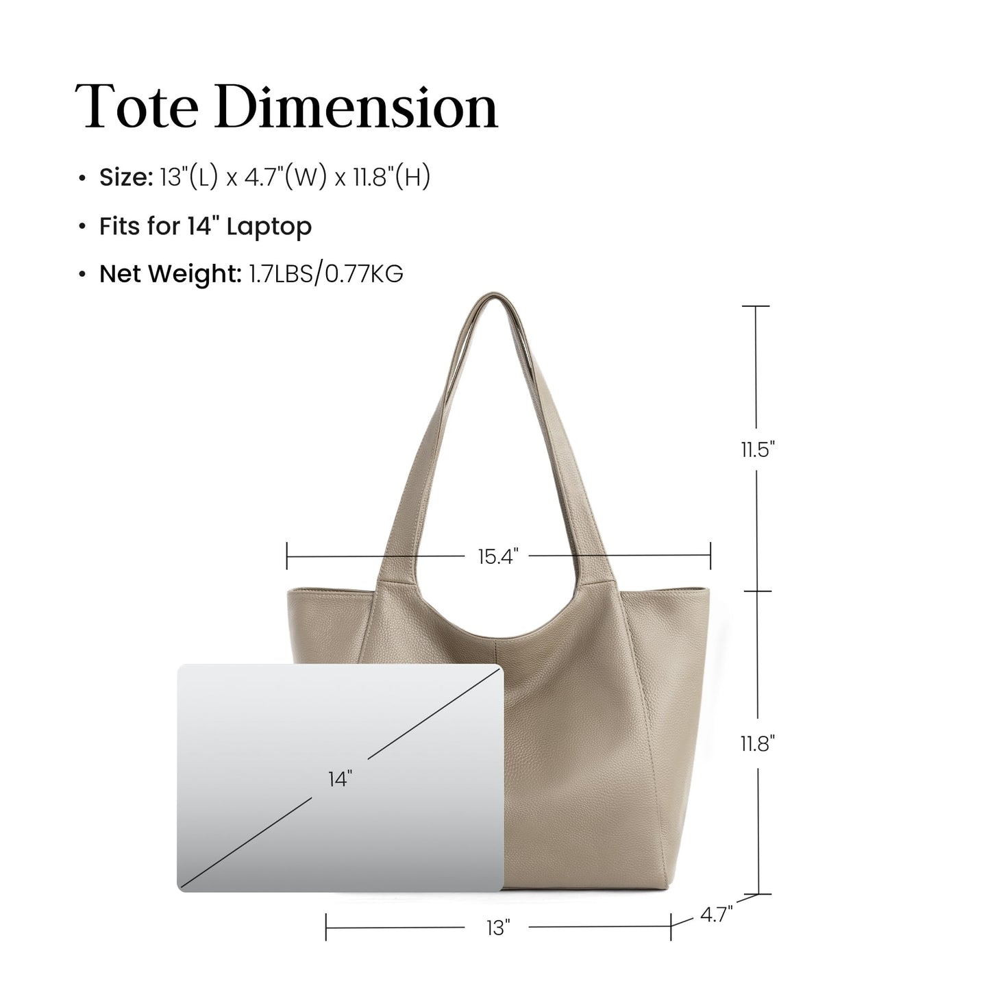 befen Soft Genuine Leather Tote Bag for Women with Zipper, Slouchy Casual Work Tote Purse Shoulder Weekender Bags Handbag for Daily & Travel Taupe