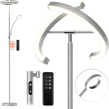 FIMEI Split Floor Lamp Modern LED Rotatable Floor Lamp with Reading Light, Eye-Protection Reading Standing Lamp with Stepless Dimming and 3000K-6000K Color, Separately Rotatable Design, Gray