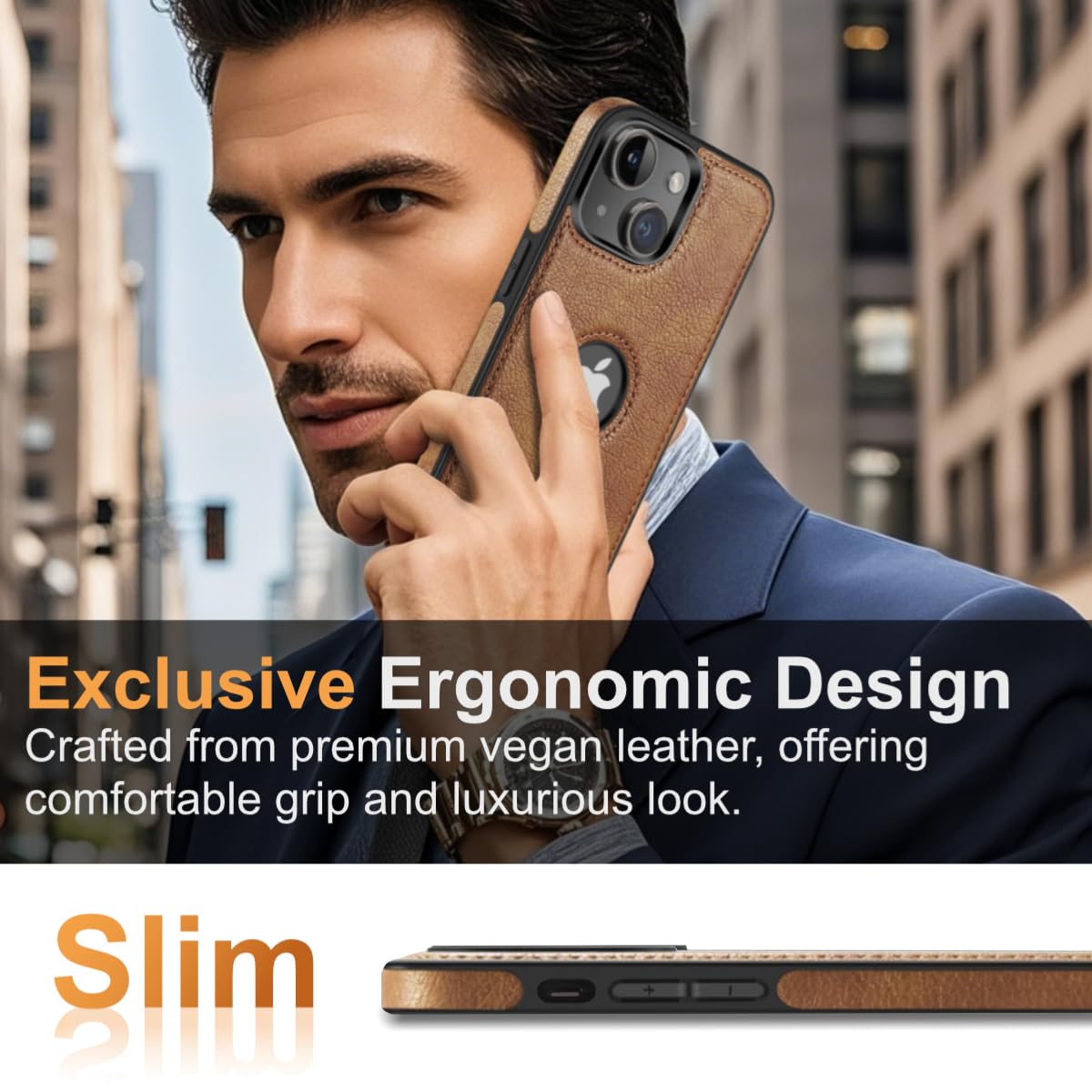 Razstorm Unique Design Luxury Leather Business Phone Case for iPhone 14 Anti-Slip Scratch Resistant Ultra Slim Protective Case (2022,6.1”) (Brown)