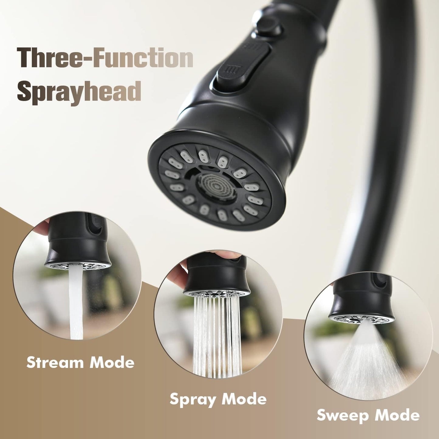 APPASO 3 Hole Kitchen Faucet with Pull Down Sprayer, Kitchen Faucets with Soap Dispenser, 3 Pieces Kitchen Sink Faucet with Separate Handle, Matte Black Kitchen Faucet 3 Hole, 218MB