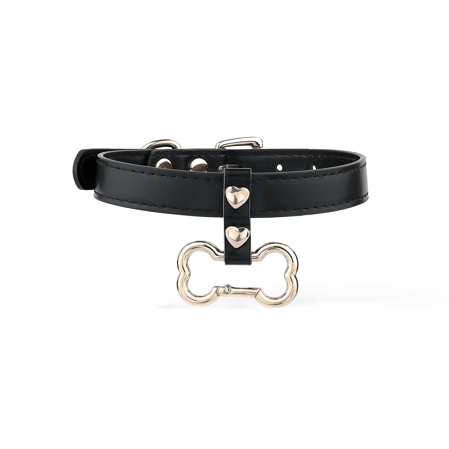 ADEMISHIA Handmade Bone Ring Leather Choker Collar For Women, Cute Pastel Pink Choker Necklace with Bone Shaped Pendant and Heart Rivets