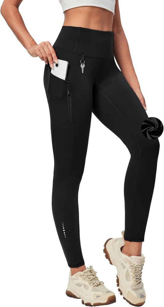 Heathyoga Fleece Lined Leggings for Women - Waterproof Thermal Hiking Pants | Warm Winter Running Tights