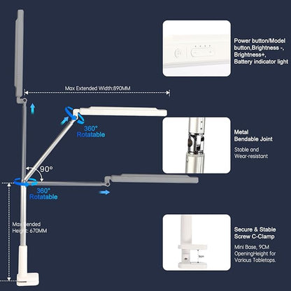 Rechargeable Overhead Video Conference Light for Desk with 3 Models 5 Brightness Levels,Built-in 3600mAh Battery Can be Used for Tiktok,Video Recording,Zoom Meeting,YouTube and Live Broadcast