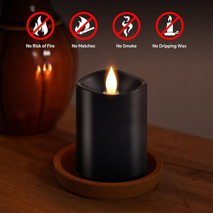 3x4 Flickering Flameless Candles Set of 1,Real Wax Pillar led Candles Flickering,with Timer,4 inch Flameless Candles with Remote,for Holiday Home Decor Party,Black