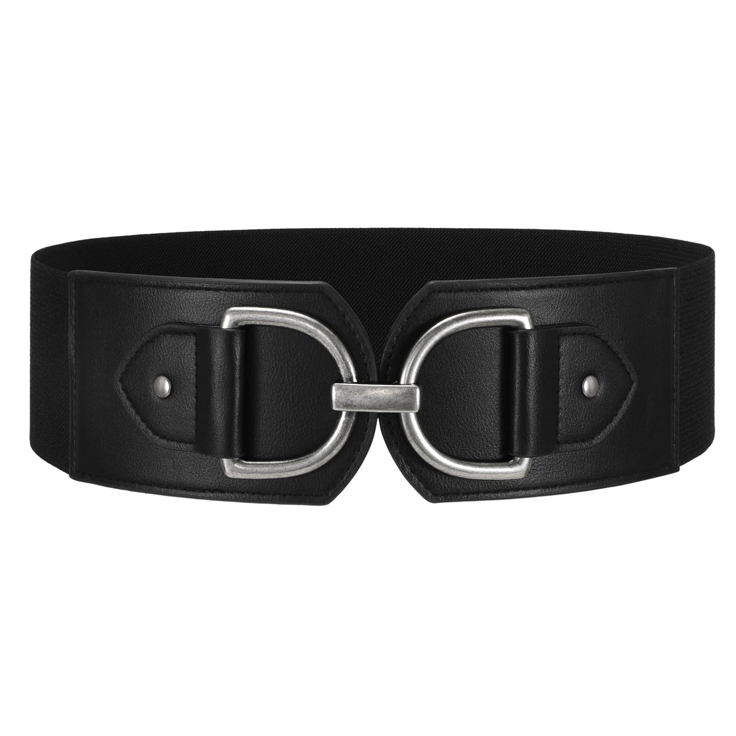 WERFORU Women Elastic Wide Waist Belts for Dresses Fashion Wide Stretchy Belts for Women Big Gold Buckle Thick Dress Belt, Black-silver buckle, M: Fit Waist Size 32"-35"