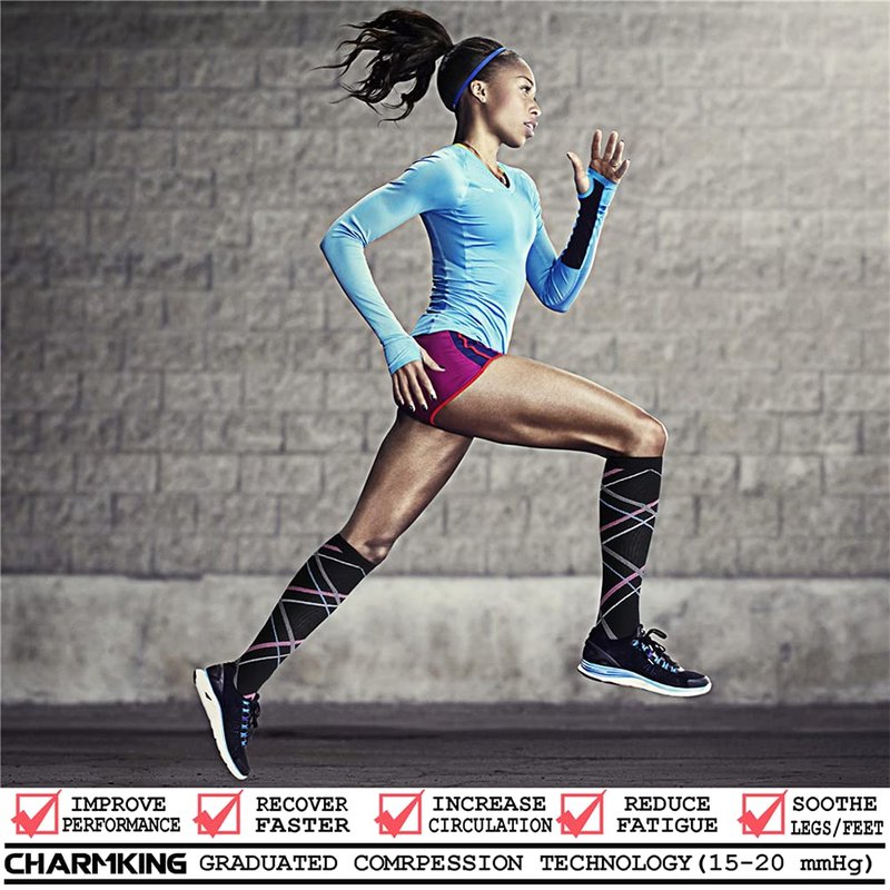 CHARMKING Compression Socks for Women & Men (8 Pairs) 15-20 mmHg Graduated Copper Support Calf Socks are Best for Pregnant, Nurses - Boost Performance, Circulation, Knee High Wide Calf(L/XL, Multi 20)