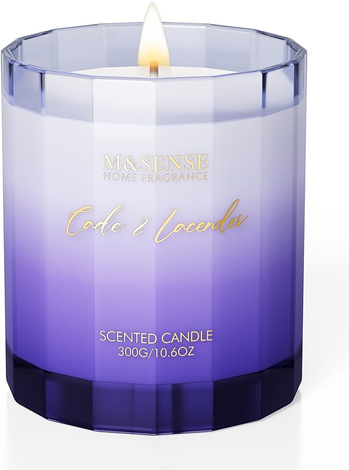 M&SENSE Lavender Spa Aromatherapy Candle for Stress Relief, 10.6oz 60 Hour Burn Time Natural Soy Candles for Home Long Lasting Highly Scented Luxury Gifts