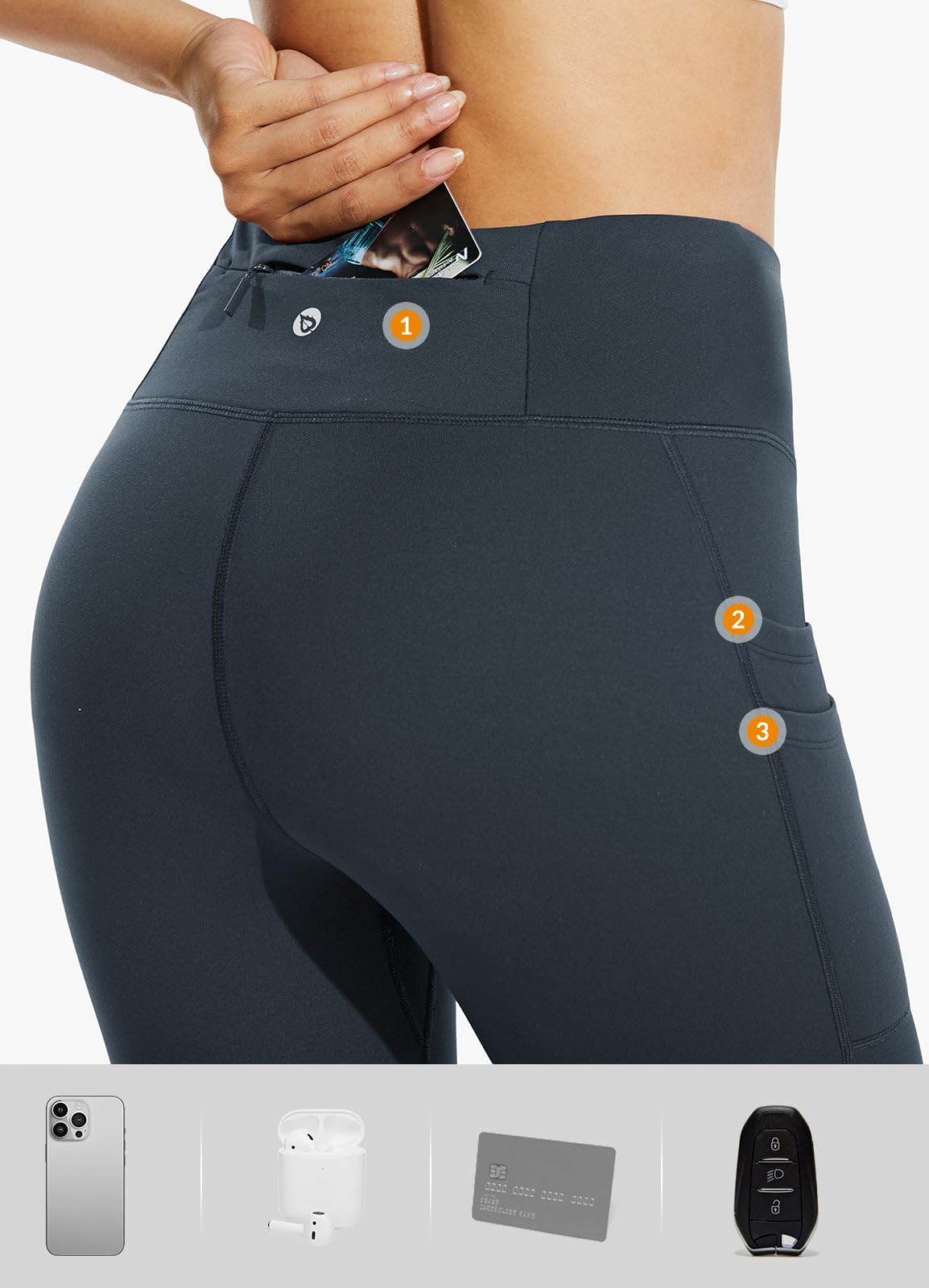 baleaf Fleece Lined Leggings Women Water Resistant 25" Petite Winter Warm Legging Thermal Running Tights Yoga Hiking Pants Grey 2XL