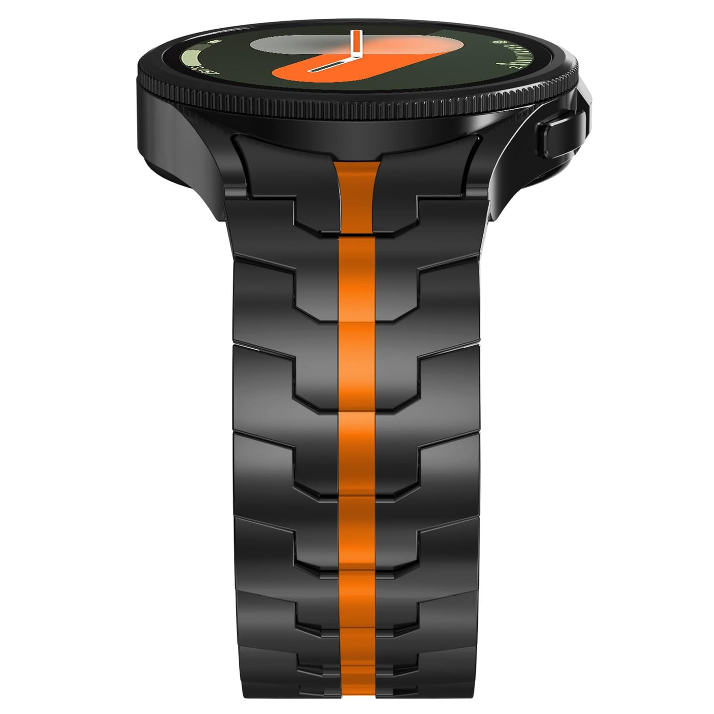 WINGLE Metal Bands for Samsung Galaxy Watch 7 6 5 4 Band Galaxy Watch 6 Classic/5 Pro/4 Classic/FE Band Men 47mm 43mm 45mm 44mm 40mm 46mm 42mm, No Gap Solid Stainless Steel Link, Black/Orange