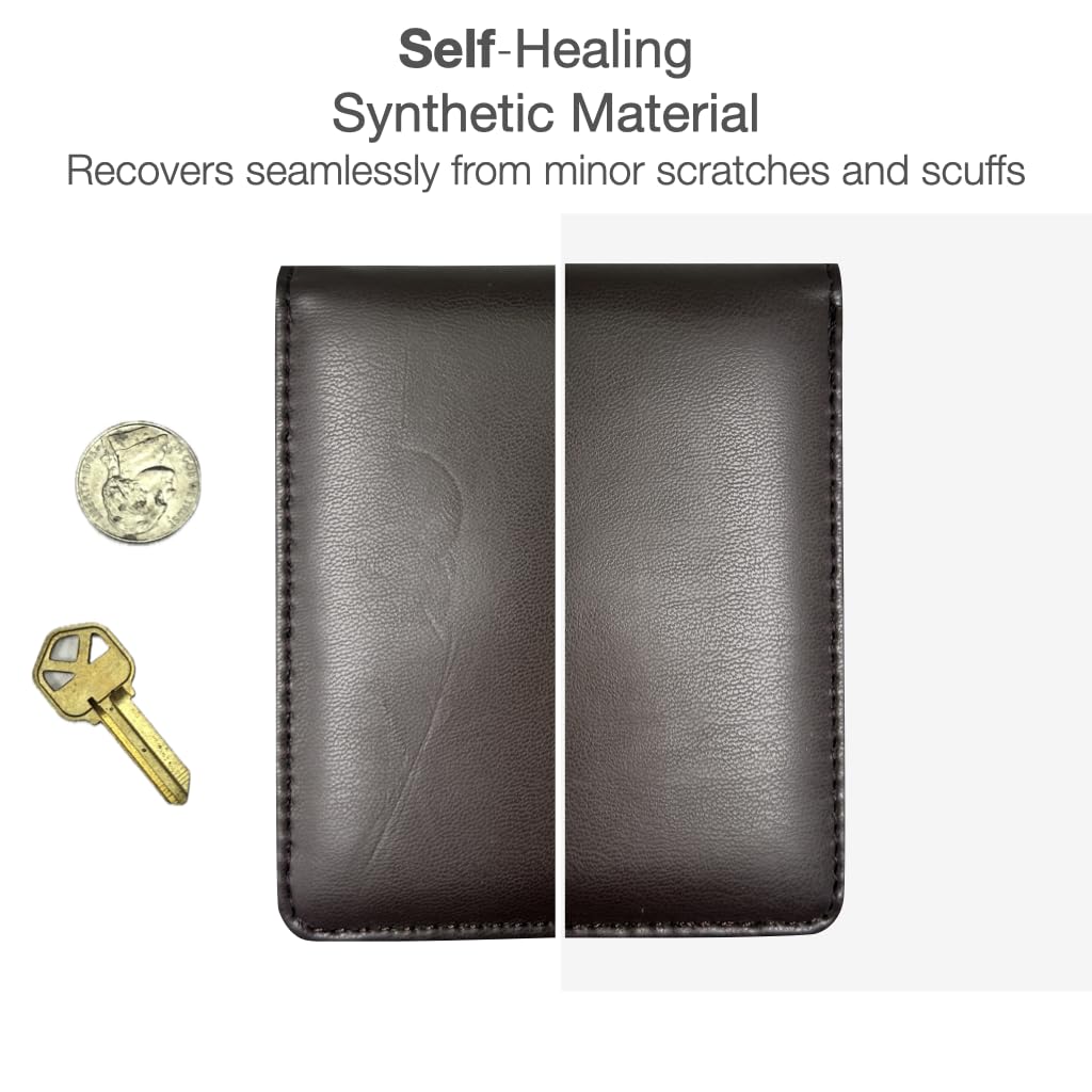 CardGear RFID Blocking Full Size Bifold Wallet with Self-Healing texture, 8 Slots, 1 Key Pocket, Cash Divider, and Large ID window, Come with Premium Gift Box (Vegan Leather, Dark Brown)