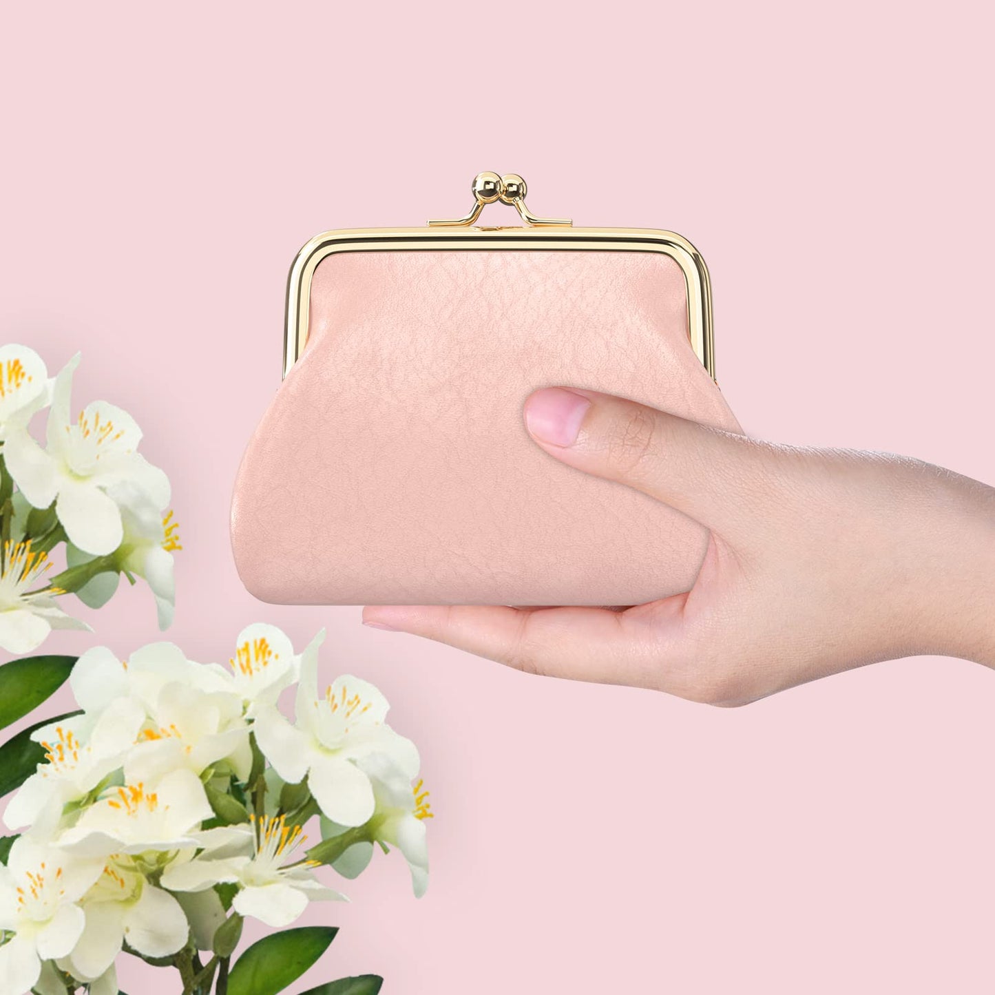 Coin Purse, Small PU Leather Change Purse, Coin Wallet with Clasp, Car Change Holder Pouch for Woman Men Kids Girls, Pink