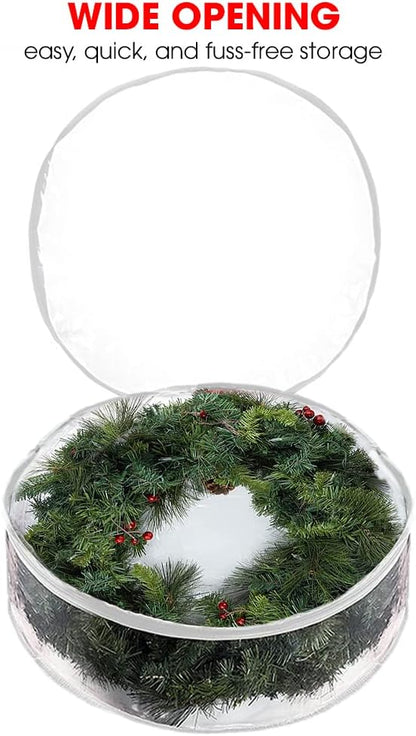 ProPik Christmas Wreath Storage Bag 24" - 2 Pack Clear Xmas Wreath Storage Container - Garland Holiday Artificial Wreath Storage Holder - Water Proof Transparent PVC - with Handles (24 Inch, White)