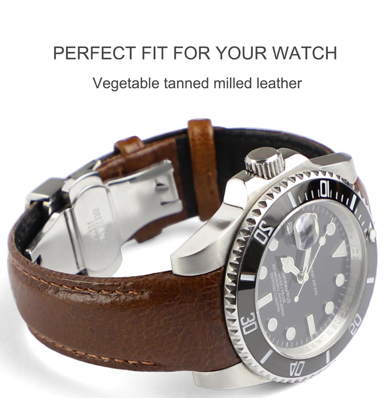 Sight Focus 20mm Curved End Retro Leather Watch Band for Rolex Submariner 40mm,Daytona 40m,GMT-Master 40mm,Yacht-Master 40mm,Explorer I Vegetable Watch Strap Replacement (Style 2 Brown, 20mm)