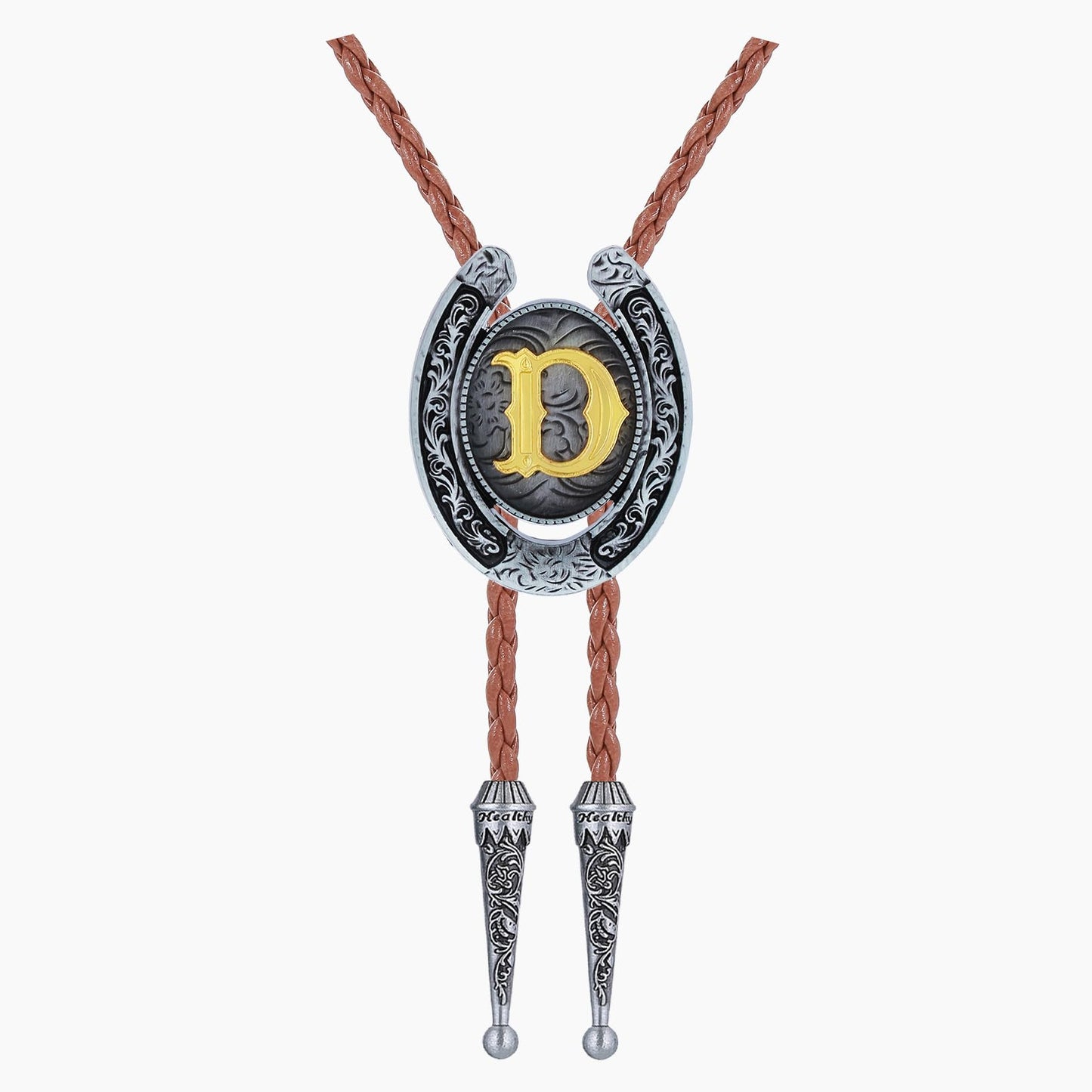 HUABOLA CALYN Brown Bolo Tie for Men Black Initial Letter ABCDMJR to Z Native American Western Cowboy Bolo Tie for Women (D)