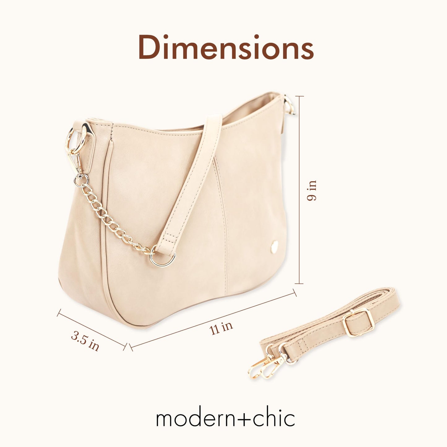 Modern+Chic Crossbody Bags for Women - Marissa Saddle Crossbody, Vegan Leather Shoulder or Handbag with Two Adjustable Straps