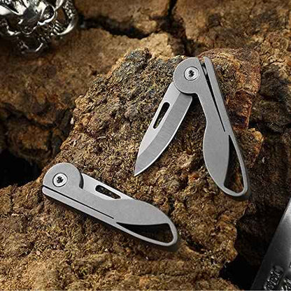 Titanium Alloy Small Keychain Knife, Mini Folding Pocket Knife, EDC Box Cutter, Small Gift for Women Men (Titanium Alloy Handle/440C Steel Blade)