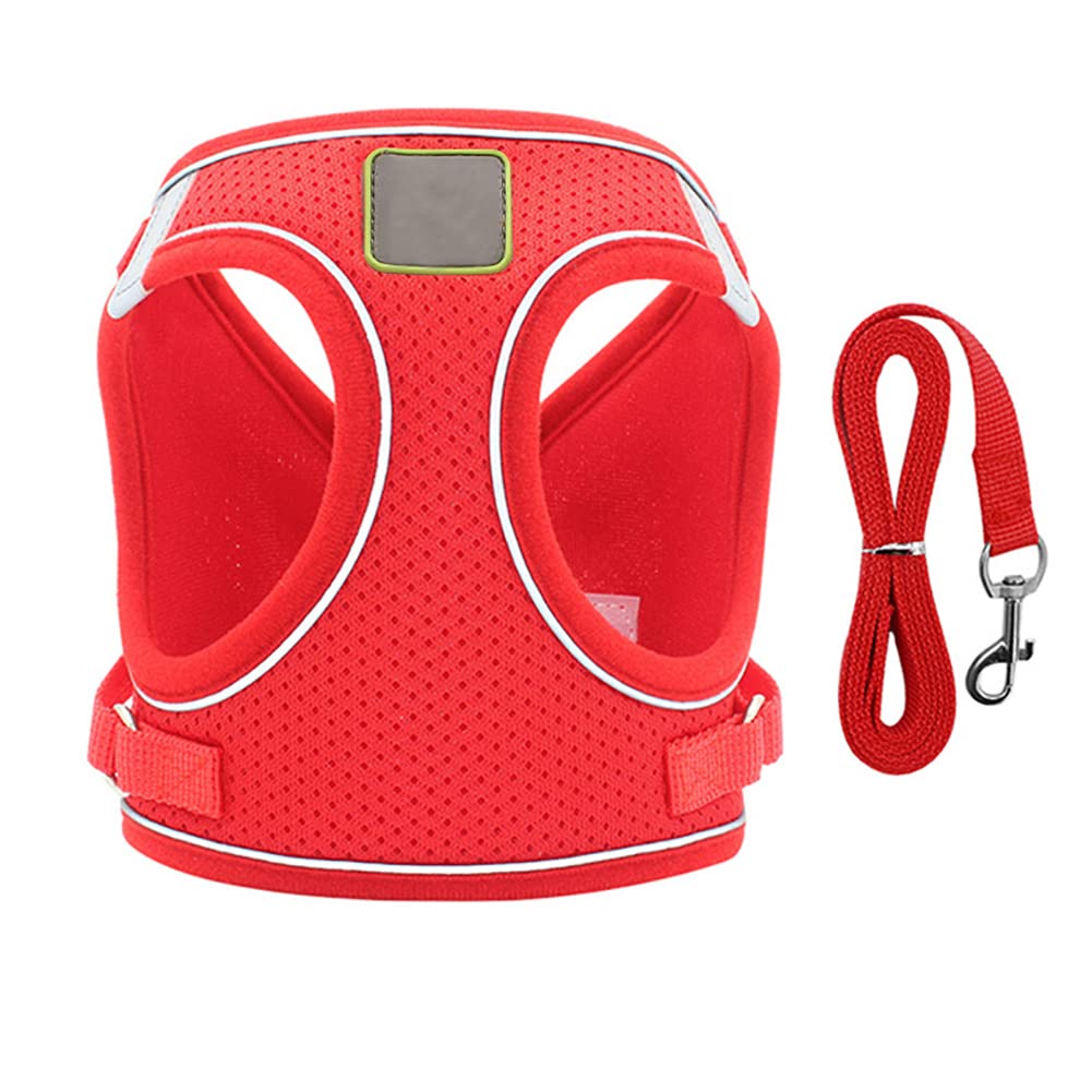 Puppy Harness and Leash Set, Escape Proof Dog Cat Vest Harness for Cats Small Medium Dogs, Adjustable Reflective Step in Harness,Soft Mesh Comfort Fit No Pull No Choke (Medium(13.7"-15.7"), Red)