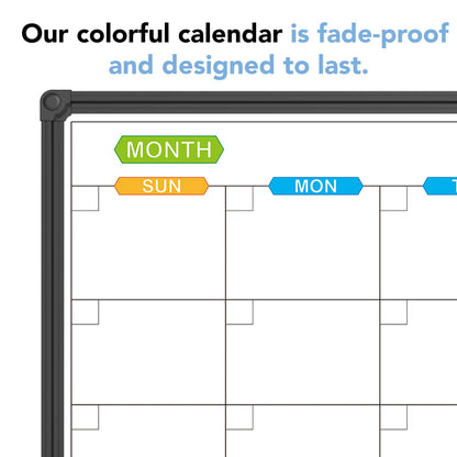 JILoffice Dry Erase Calendar Whiteboard - Magnetic White Board Calendar Monthly 36 X 24 Inch, Black Aluminum Frame Wall Mounted Board for Office Home and School